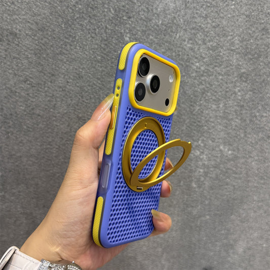 Skin-feel magnetic stand phone case for iPhone with a color-block honeycomb design