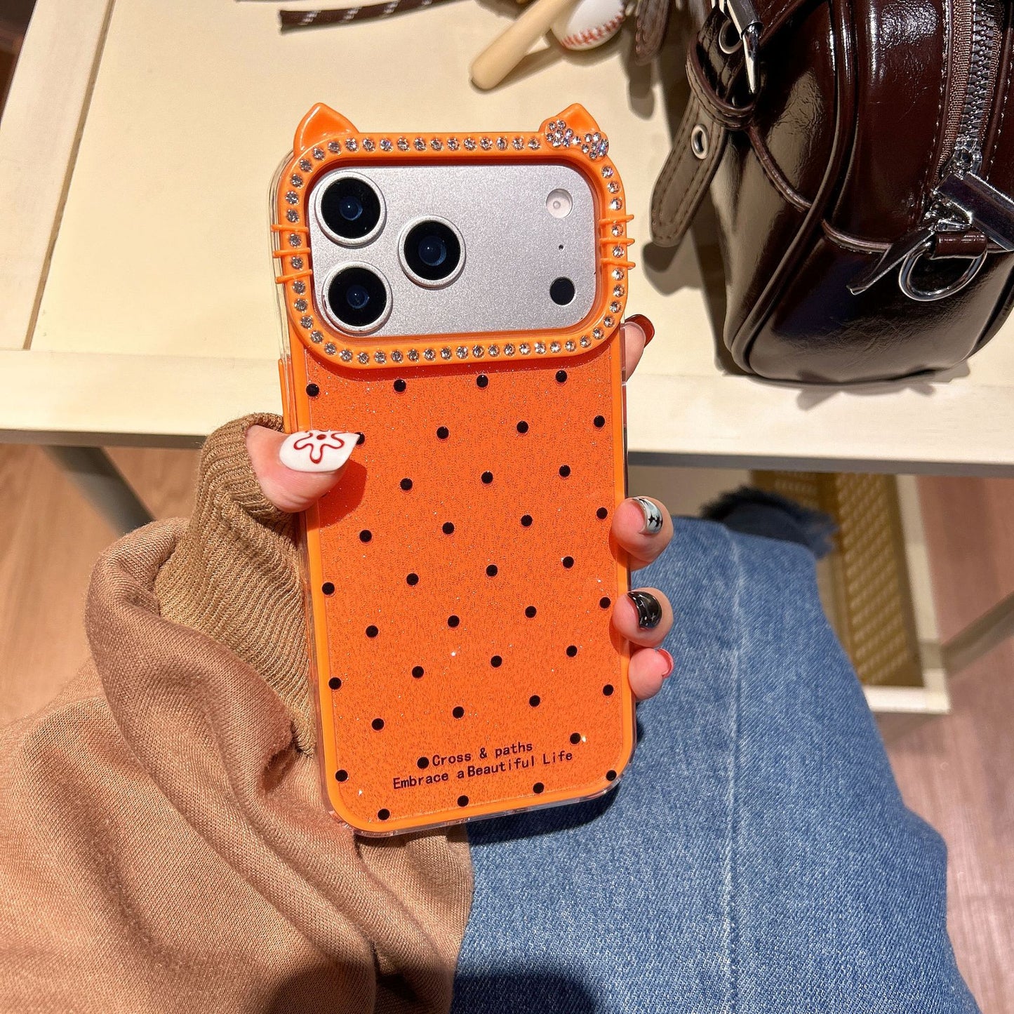 Polka dot cat ear fashion Apple phone case