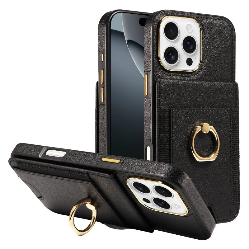 Ring holder leather case with card slot for Apple phone case