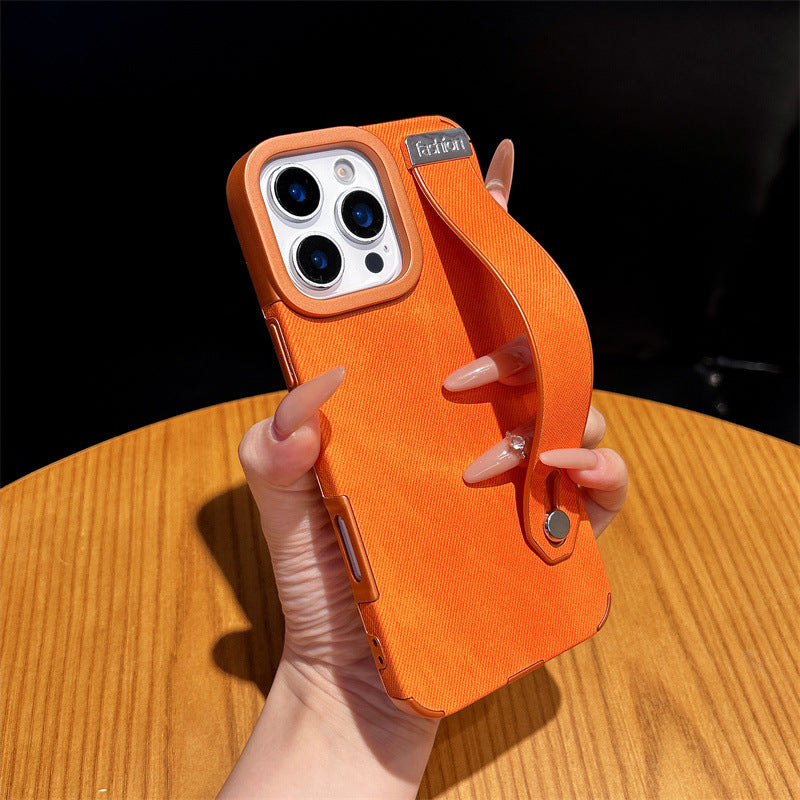 Minimalist solid color denim wrist strap magnetic Apple phone case