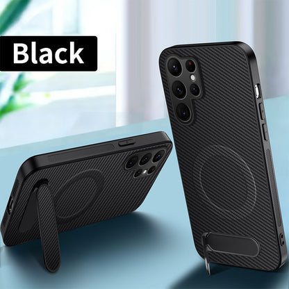 Carbon fiber textured magnetic stand Samsung phone case