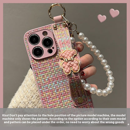 Chanel style braided leather bear apple phone case