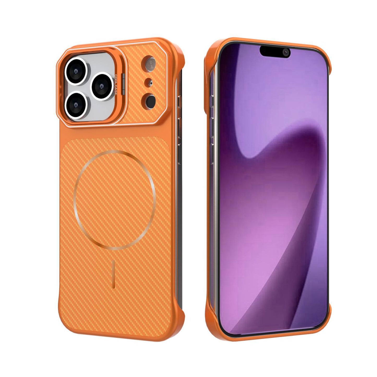 Frameless carbon fiber textured stand Apple phone case