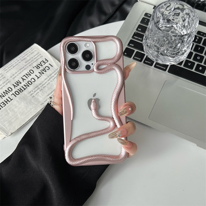 Electroplating three-dimensional matte hollow snake Apple phone case