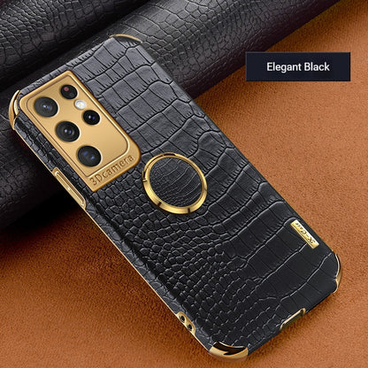 Electroplated crocodile-patterned magnetic Samsung phone case
