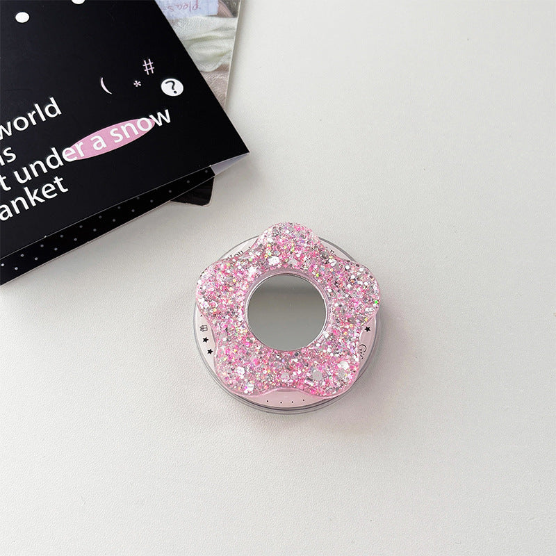 Glittery Creative Flower Mirror Airbag Magnetic Phone Holder