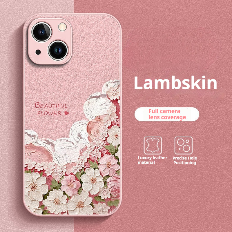 Oil painting floral full-coverage leather Apple phone case