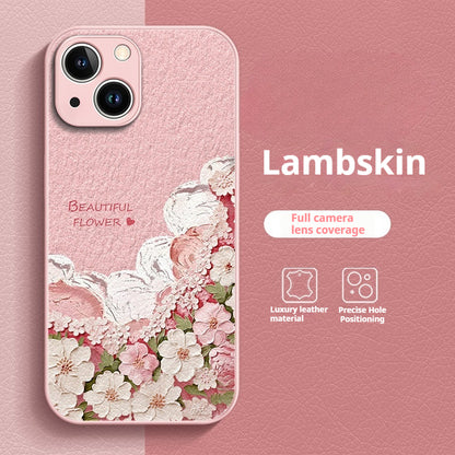 Oil painting floral full-coverage leather Apple phone case