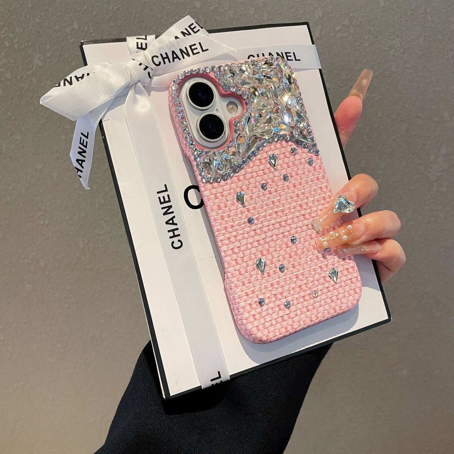 Chanel-style woven pattern piled brick and stone Apple phone case