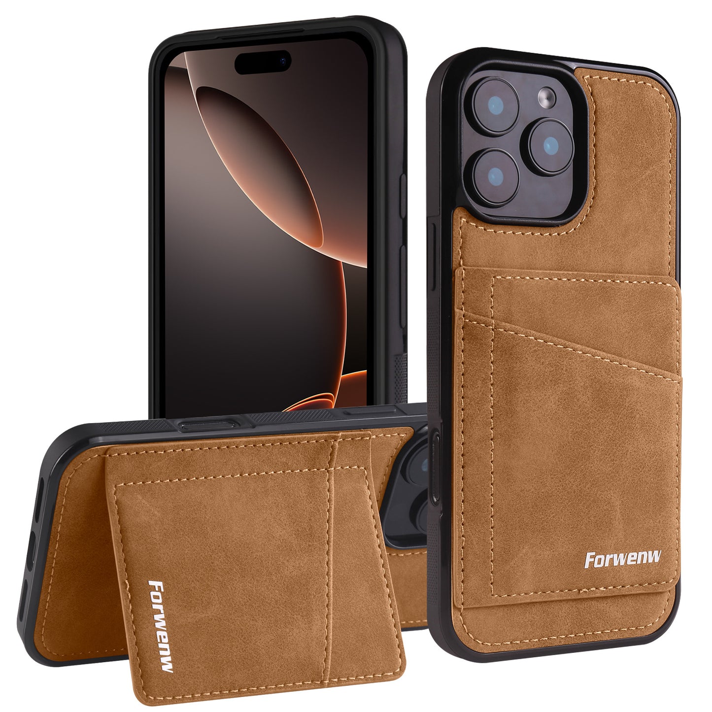 Solid color card holder stand leather Apple phone case