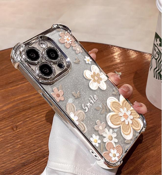 Oil painting flower glitter anti-drop Apple phone case
