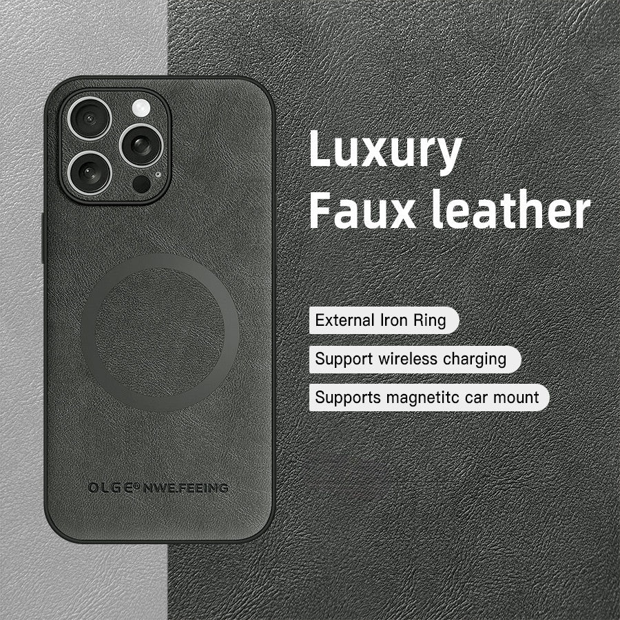 Skin-friendly cowhide textured magnetic Apple phone case