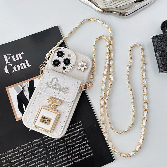 Perfume bottle mirror crossbody card holder Apple phone case