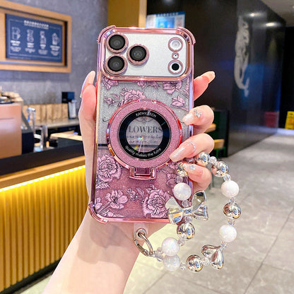 Floral Glitter Magnetic Apple Phone Case