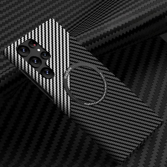 Color-blocked carbon fiber magnetic Samsung phone case