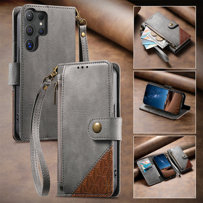 Business color-blocked leather Samsung phone case