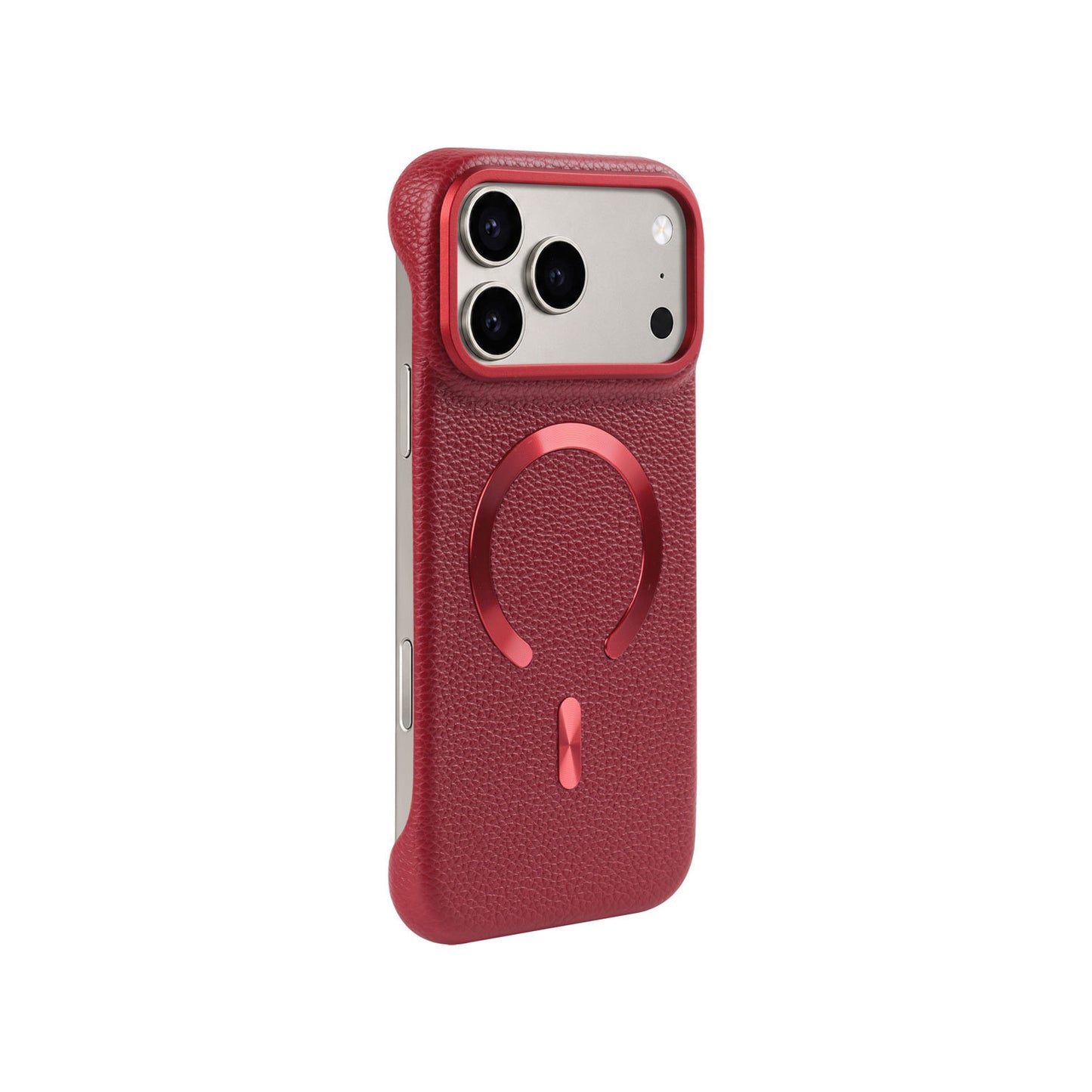 Solid-color, frameless litchi-grain leather iPhone case