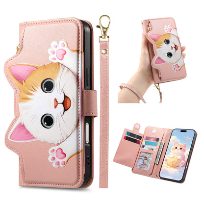 Cat and dog style flip phone case with short lanyard for Samsung phones