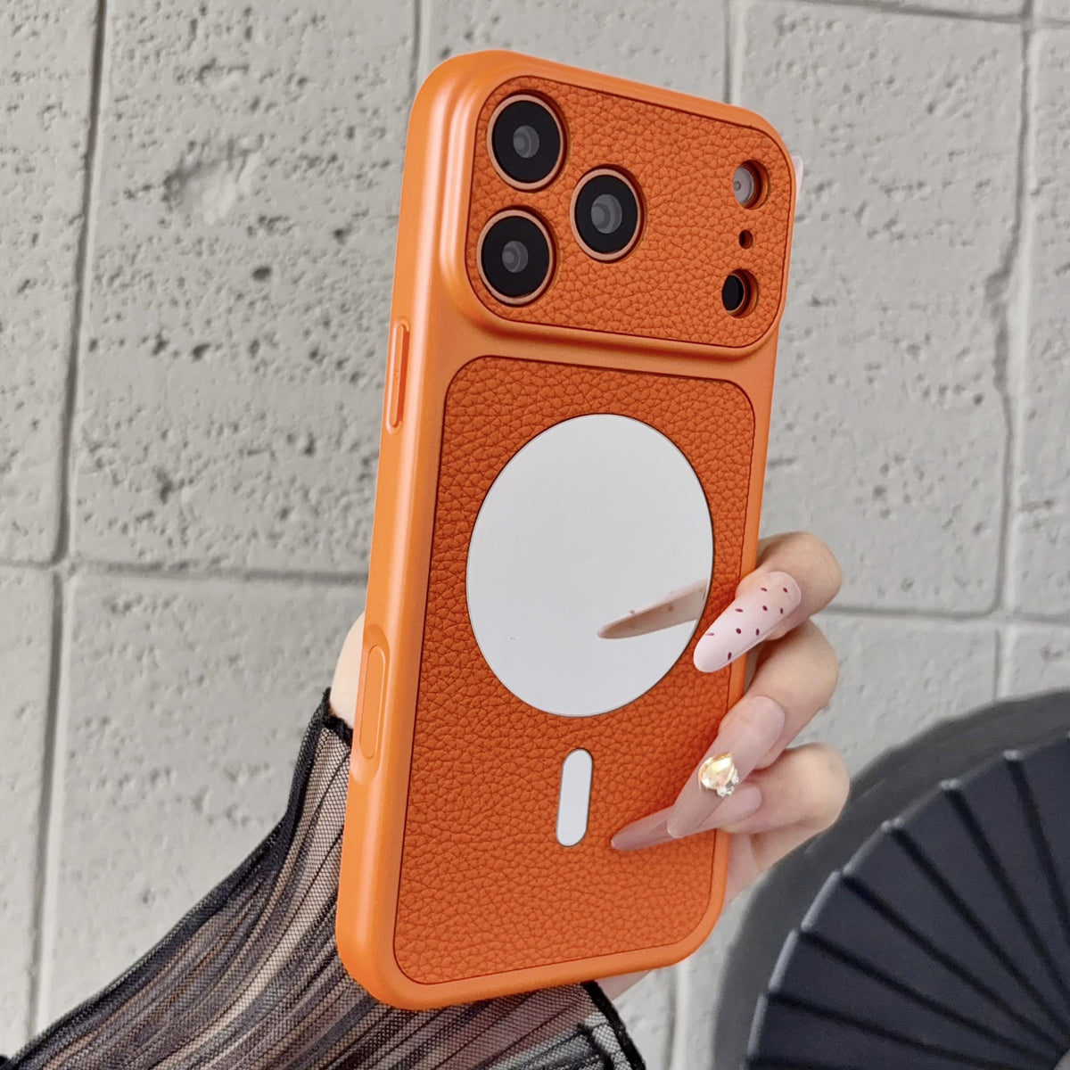 Lychee-textured mirror magnetic Apple phone case
