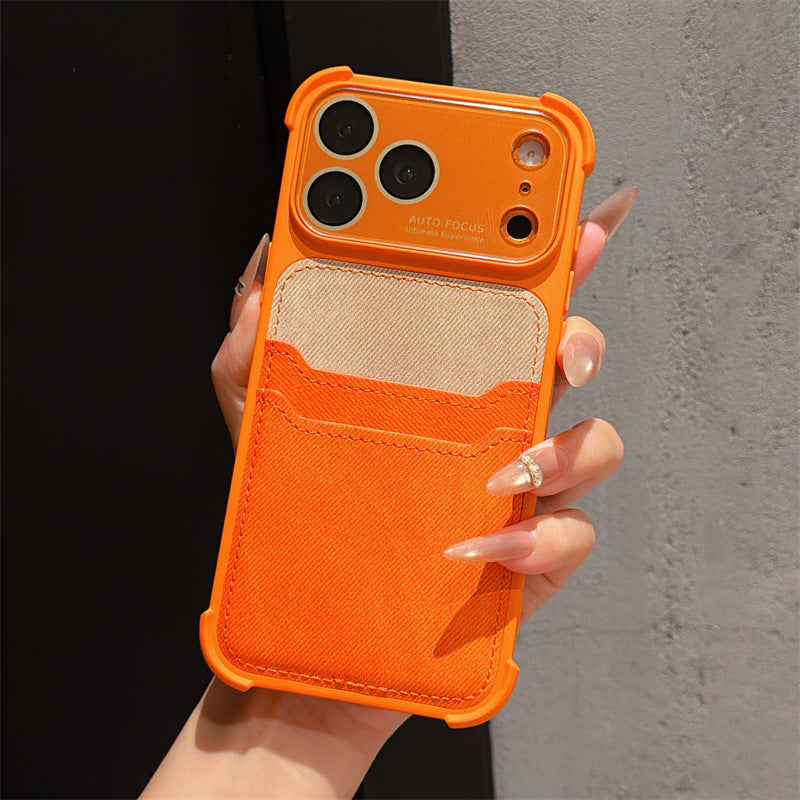 Leather SIM card slot four-corner anti-drop iPhone case