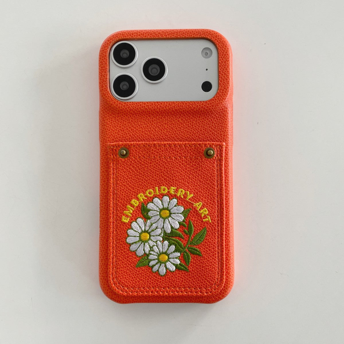 Embroidered Floral Faux Leather Card-Holder iPhone Case