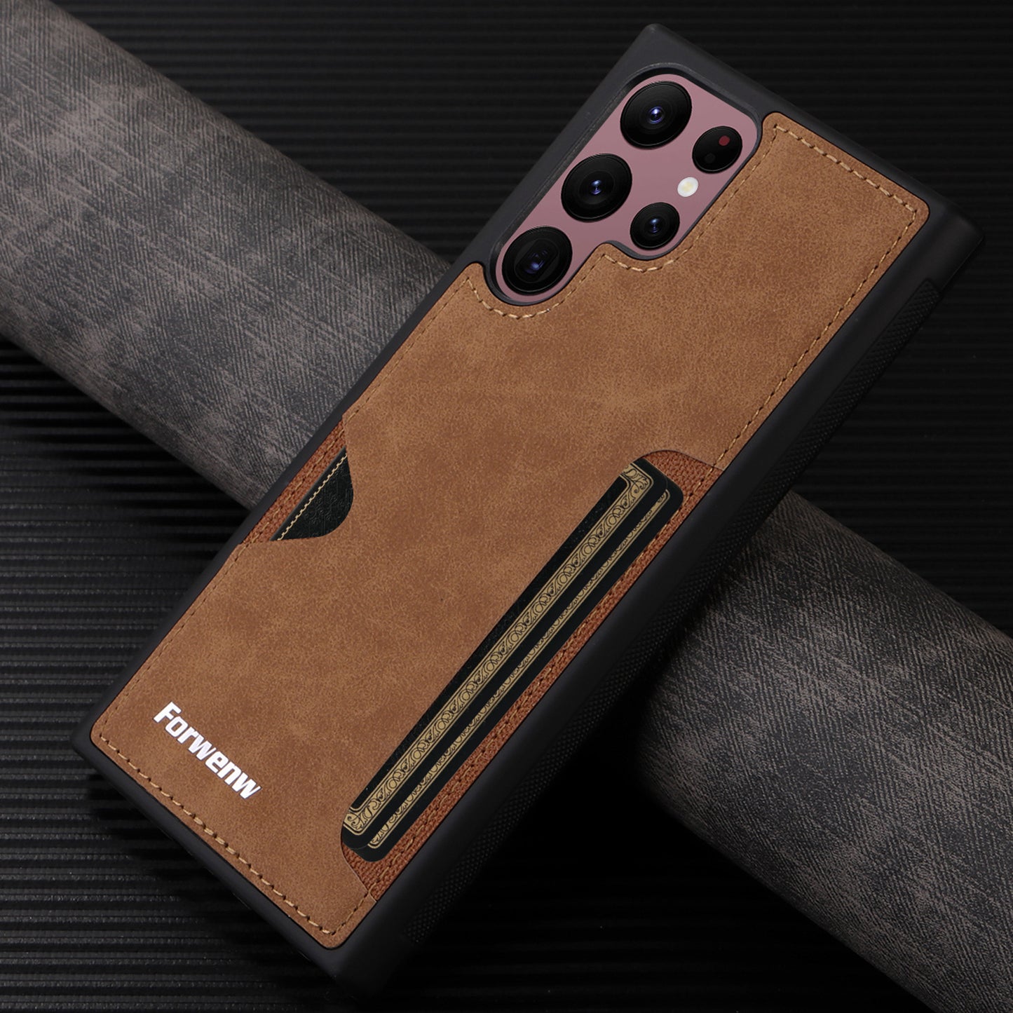 Retro-style shockproof leather case for Samsung phones with card slot and soft edges.