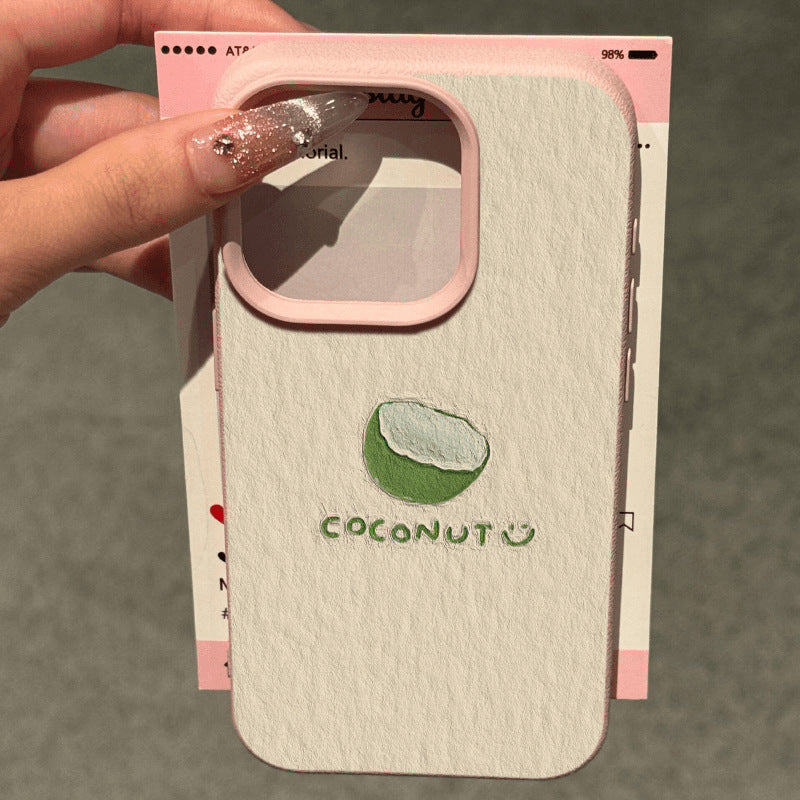 Green coconut-patterned frosted apple phone case