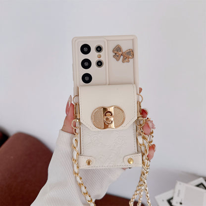 Patterned Bow Card Holder Crossbody Strap Samsung Phone Case