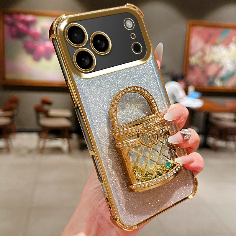 Quicksand Mirror Stand Glitter Bag Apple Phone Case