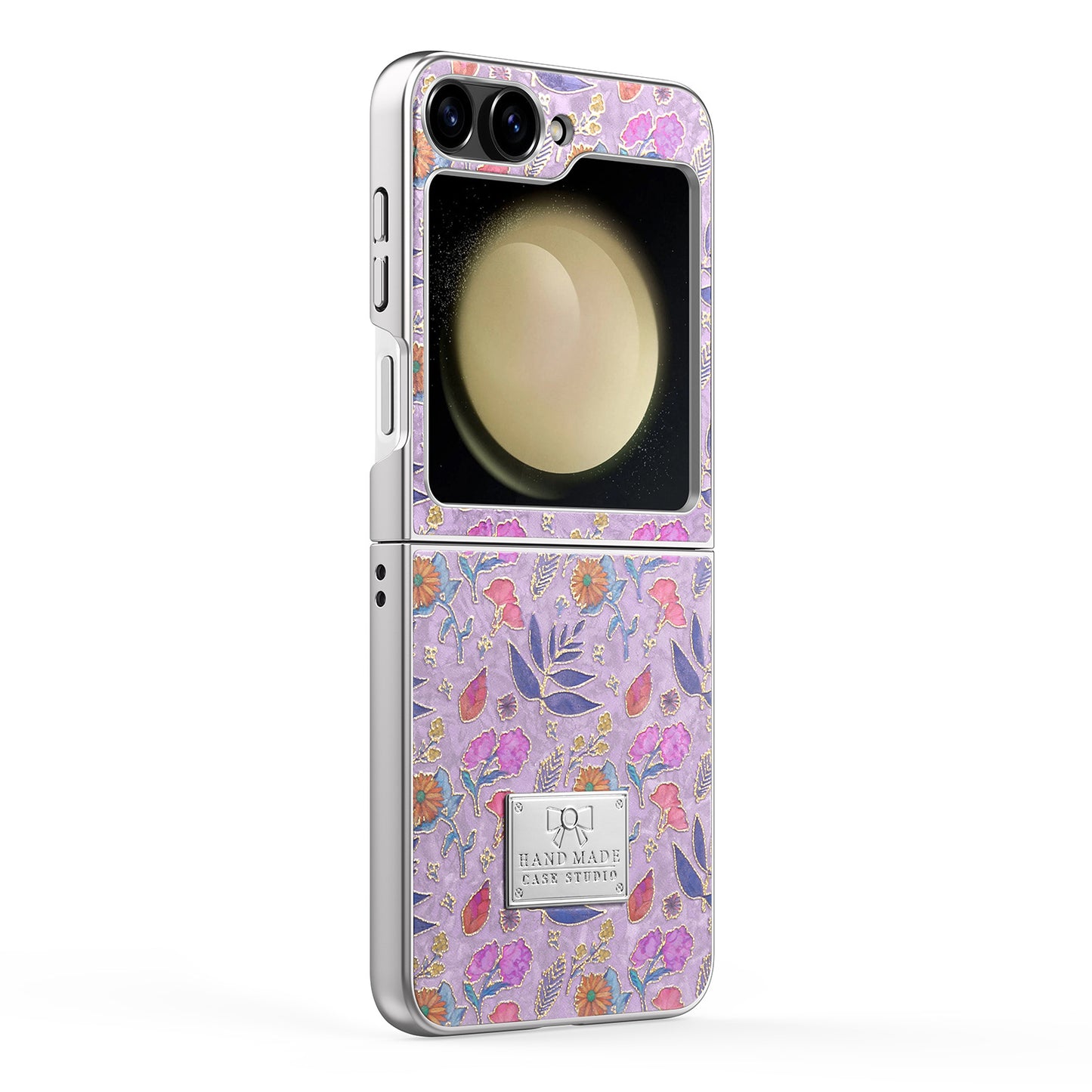 Electroplated silver frame with floral design Samsung Z Flip phone case