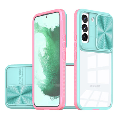 Transparent color-blocked sliding window Samsung phone case