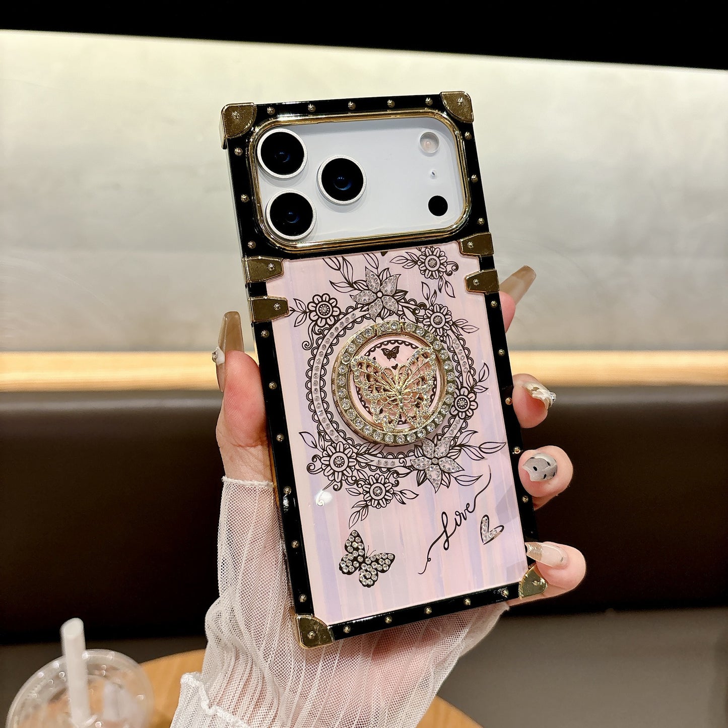 Diamond-encrusted Aurora Butterfly Stand Apple Phone Case