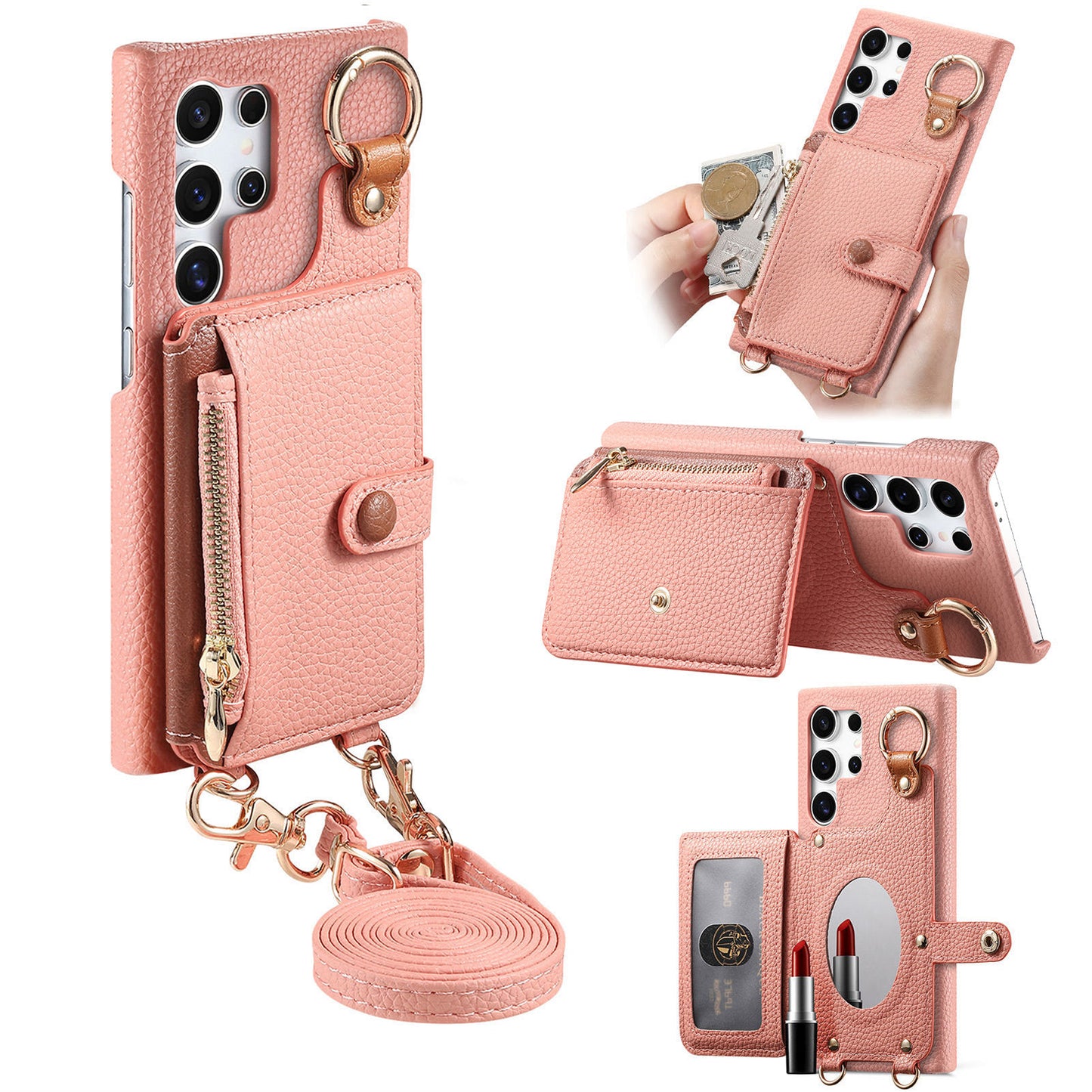 Leather built-in mirror anti-drop card Samsung mobile phone case