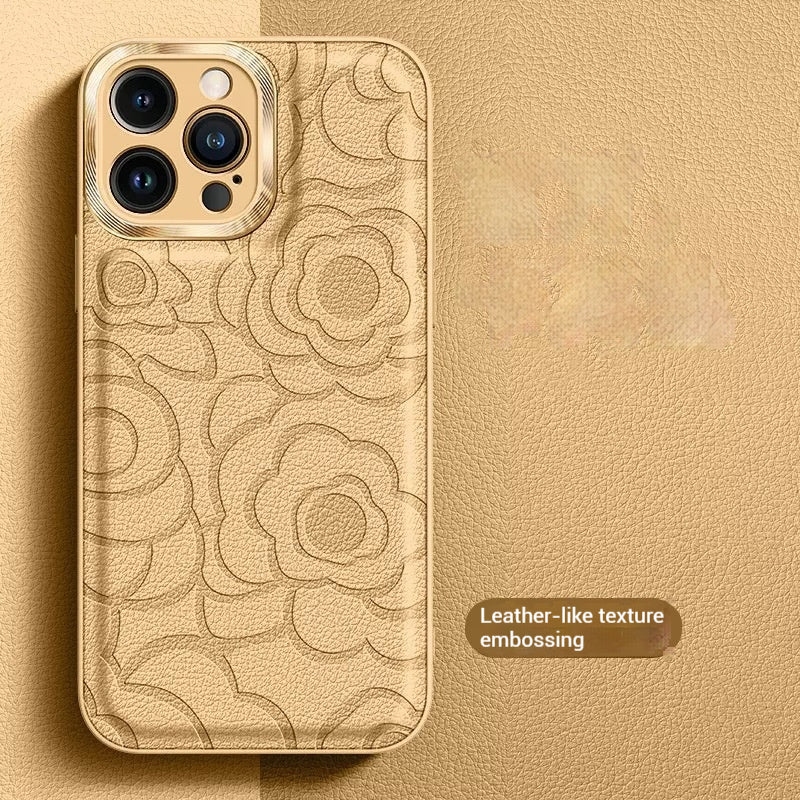 Flower leather metal lens iPhone case