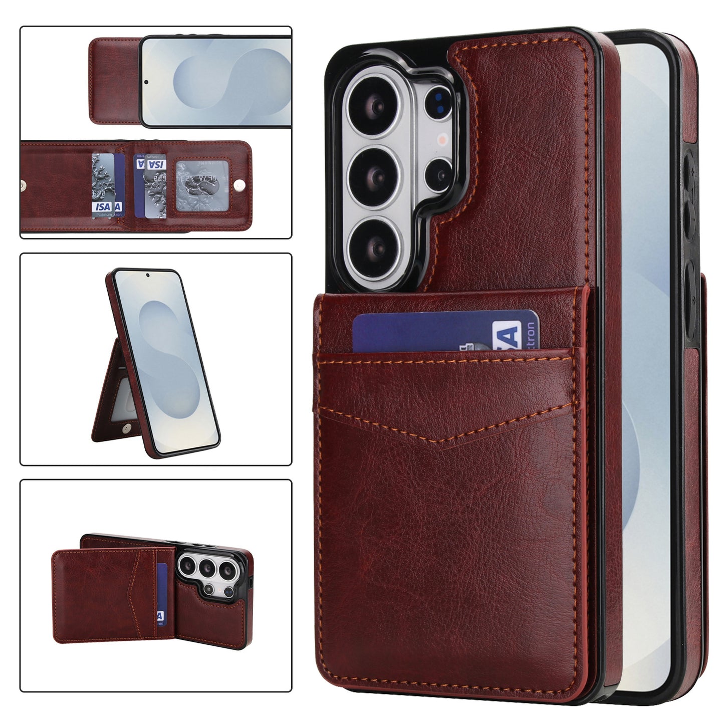 Flip-style solid color SIM card slot leather case for Samsung phones