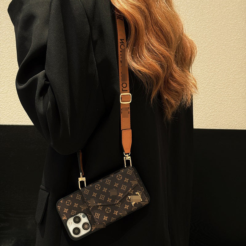 Trendy card holder with crossbody Apple phone case