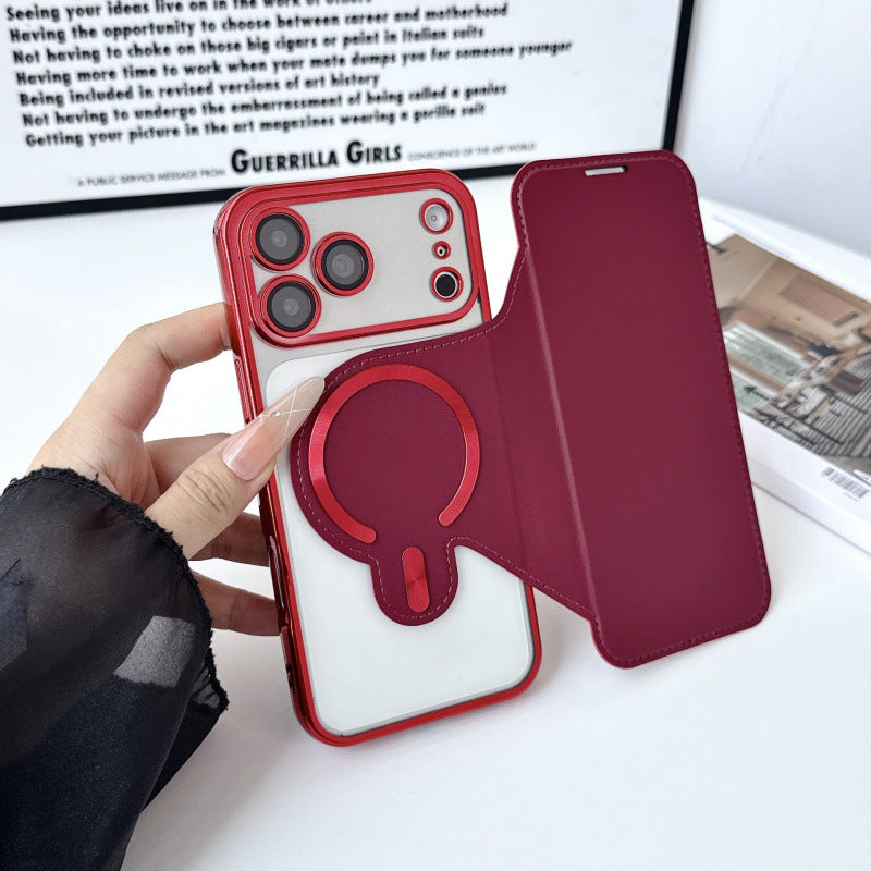 Electroplated flip case with card slot and magnetic closure for Apple iPhone