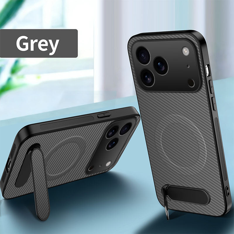 Carbon fiber textured magnetic stand Apple phone case