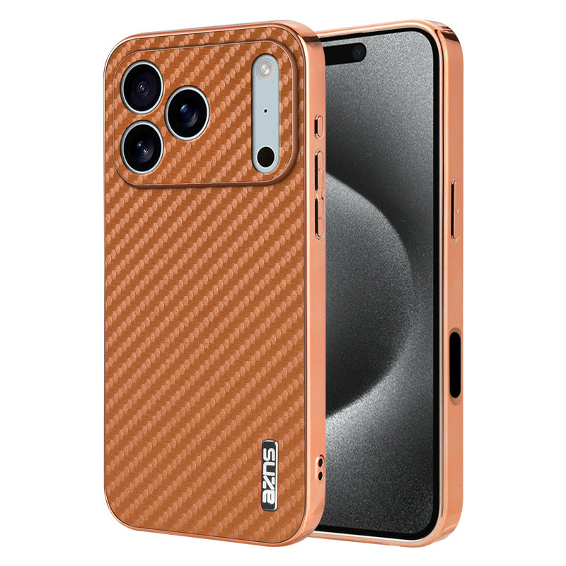Electroplated shockproof carbon fiber textured Apple phone case