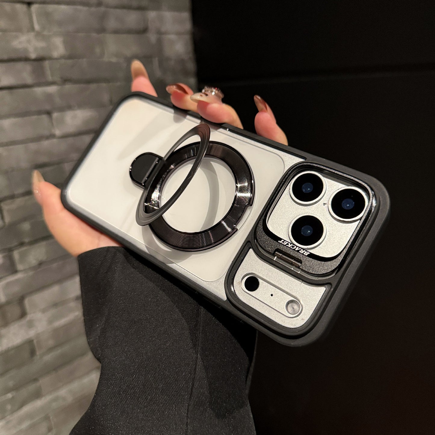 Magnetic Acrylic iPhone Case with Dual Lens Cover Brackets