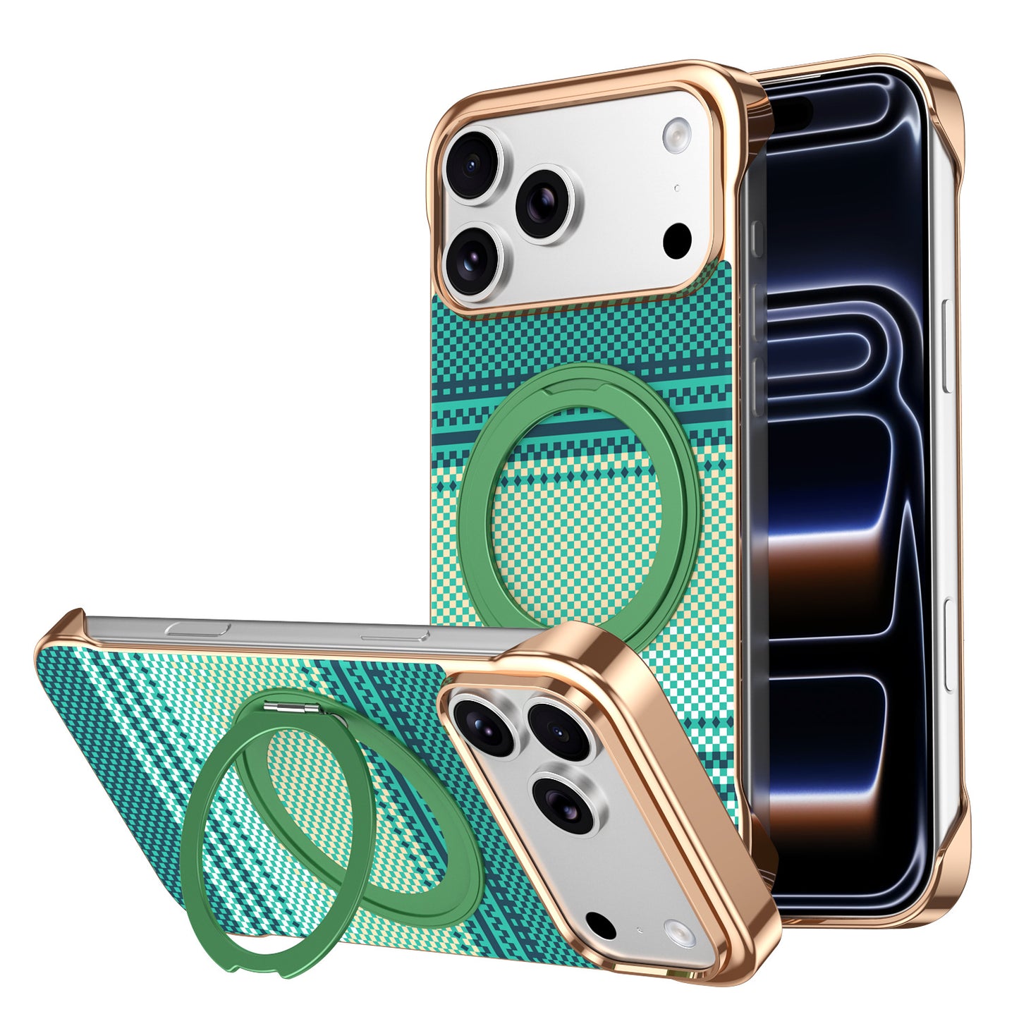 Kevlar Frameless Rotating Magnetic Kickstand Case for iPhone