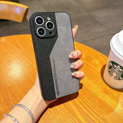 Color-blocked leather Apple phone case