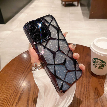 Electroplated diamond-patterned gradient glitter Apple phone case