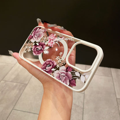 Floral Pattern Acrylic Magnetic Apple Phone Case