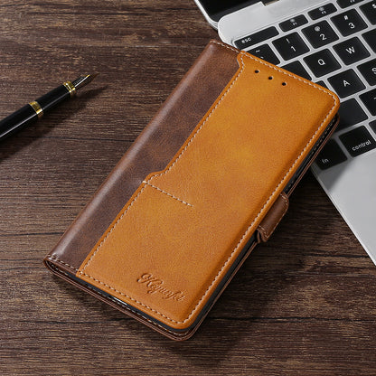 Color-blocked leather flip case with card slot Samsung phone cases