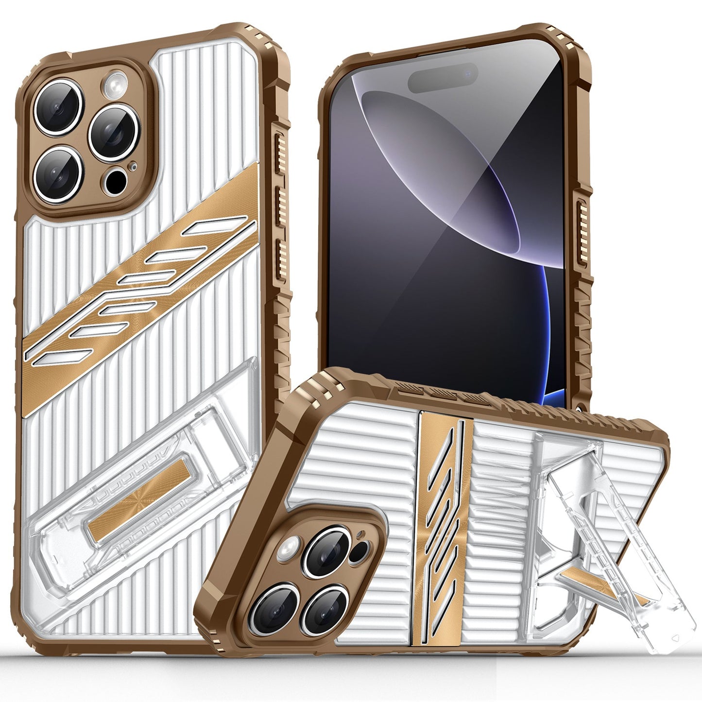 Transparent striped back panel invisible stand Apple phone case