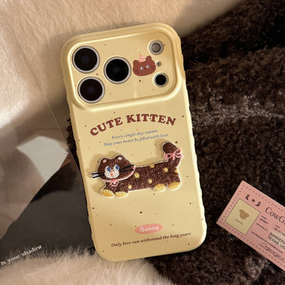 3D Embroidered Cat and Dog Apple Phone Case