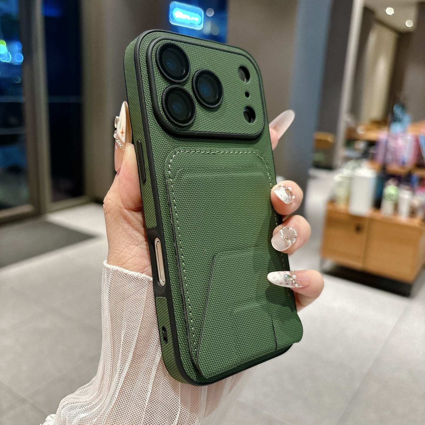 Fiber side-mounted large-view window Apple phone case