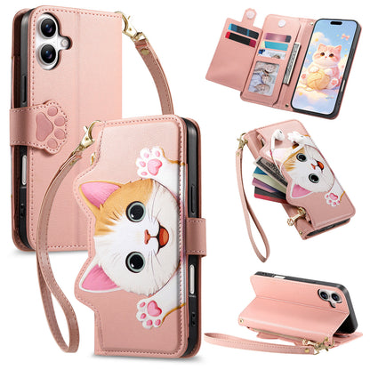 Cat and dog style flip phone case with short lanyard