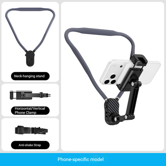 Anti-shake neck-mounted phone holder for cycling livestreams and sports